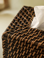 Wittering Square Tissue Box Holder - Rattan, Antique Brown