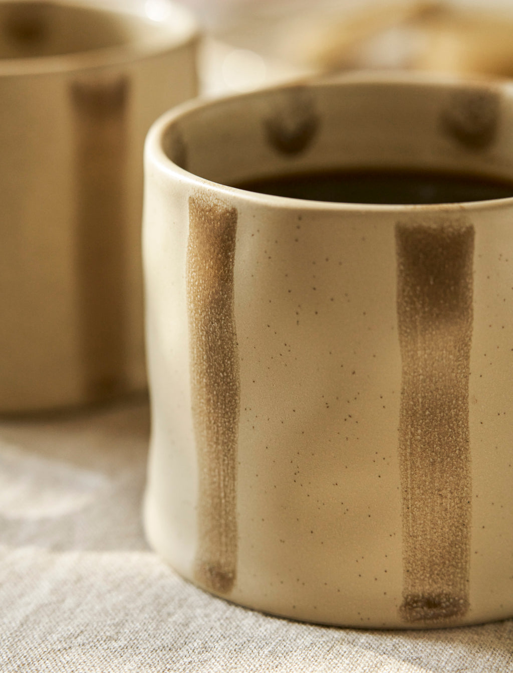 Woolstone Stoneware Striped Mugs - Truffle (Set of 2)