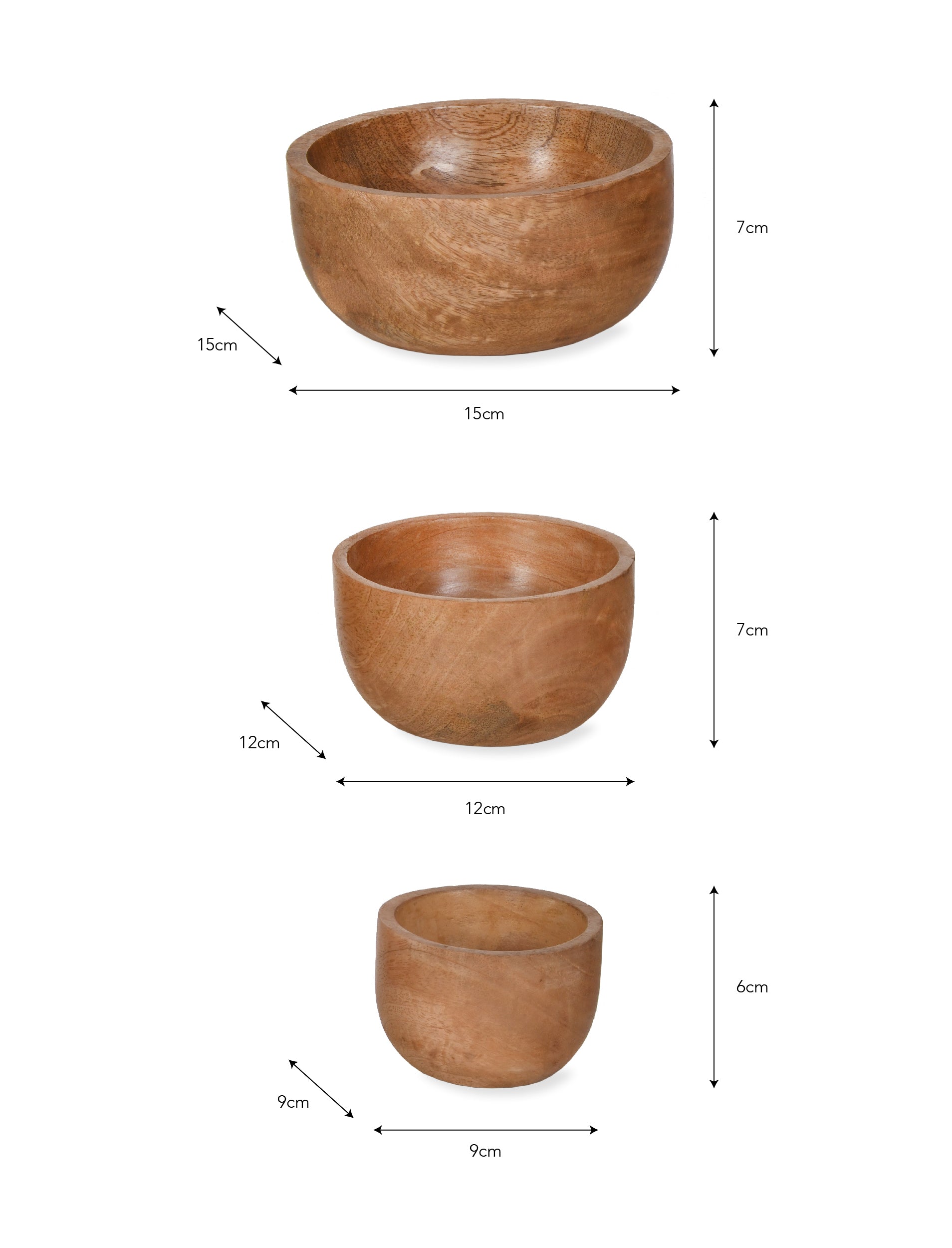 Midford Bowls - Mango Wood, Natural (Set of 3)