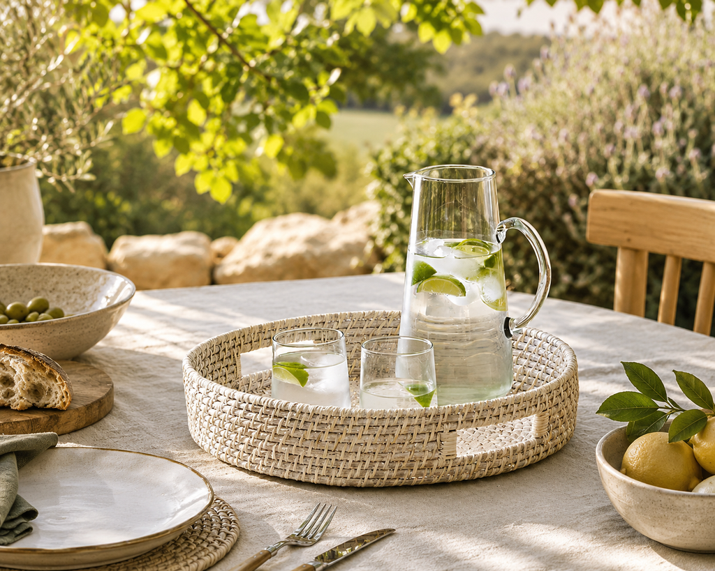 Wittering White Rattan Round Tray