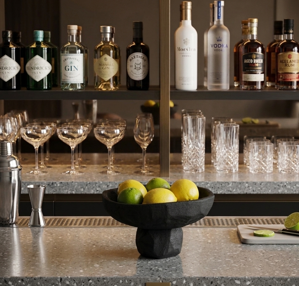 Black Cement Bowl Style Pot - 23cm