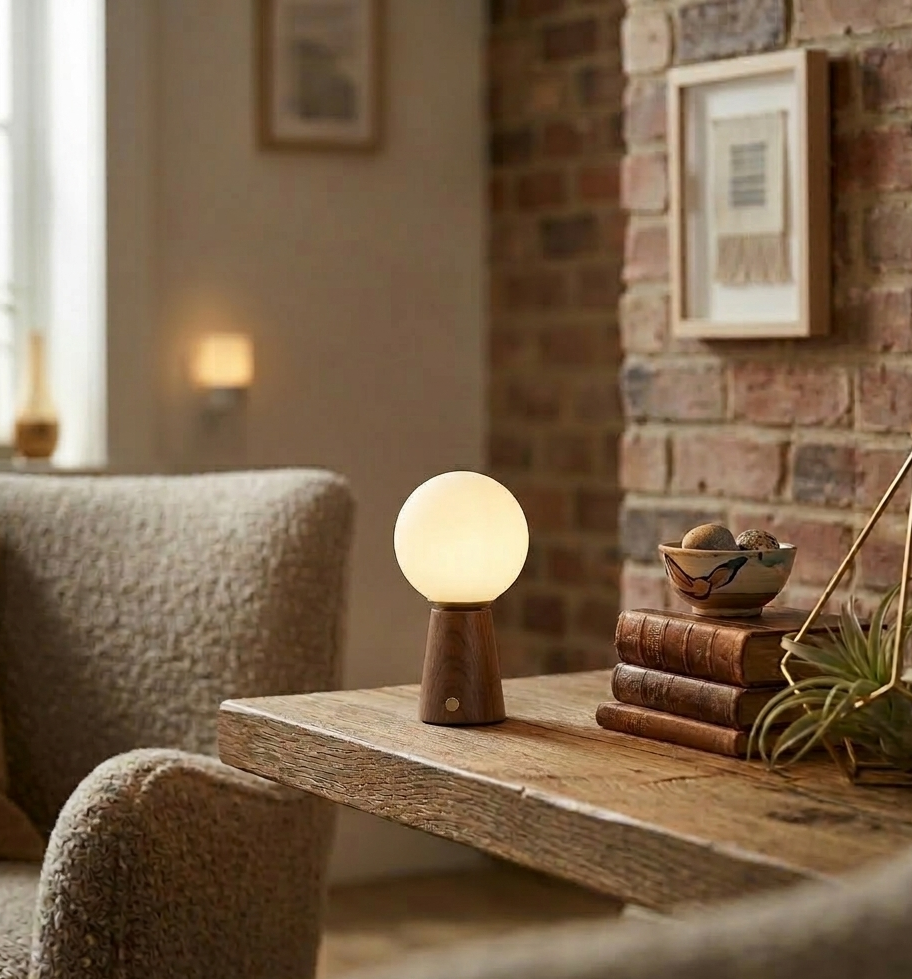 CHALK Deco Cone Rechargeable Table Lamp - Teak