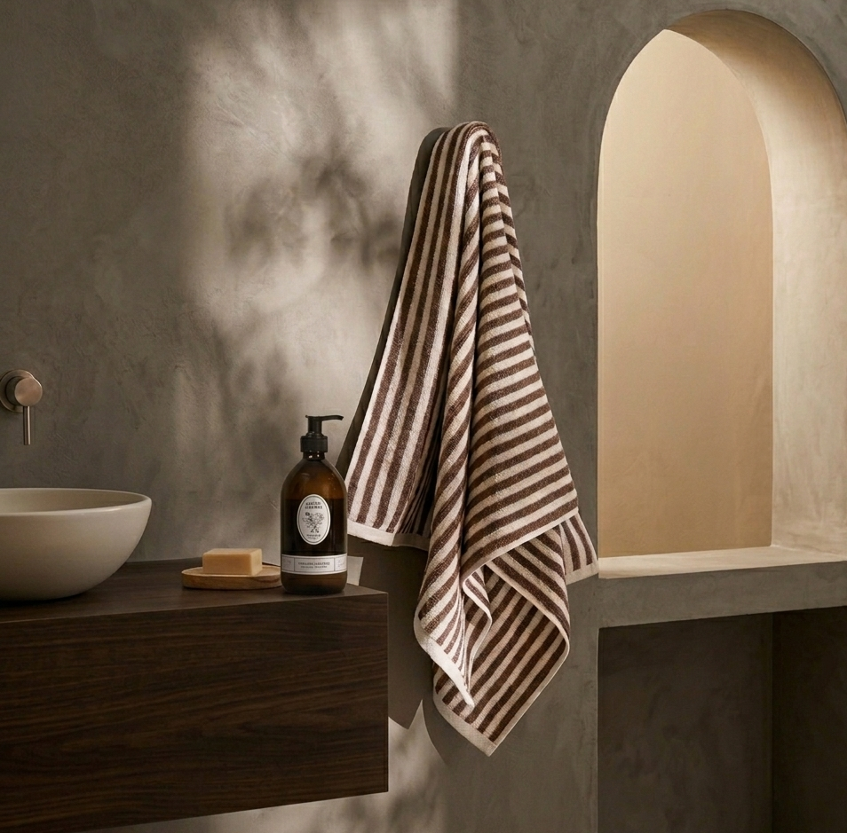 Hebden Striped 100% Cotton Hand Towel - Chocolate