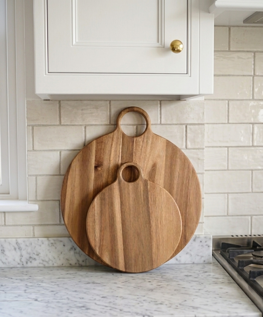 Round Acacia Serving Board with Handle