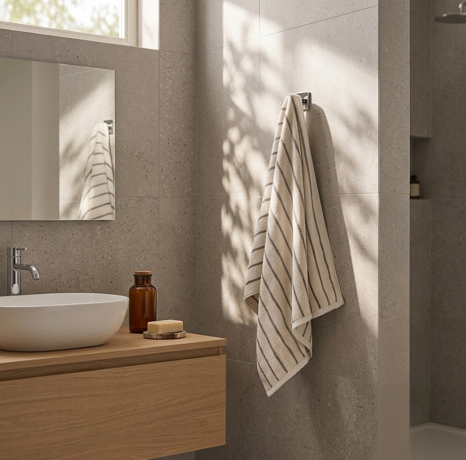 Hebden Narrow Stripe 100% Cotton Hand Towel - Mole