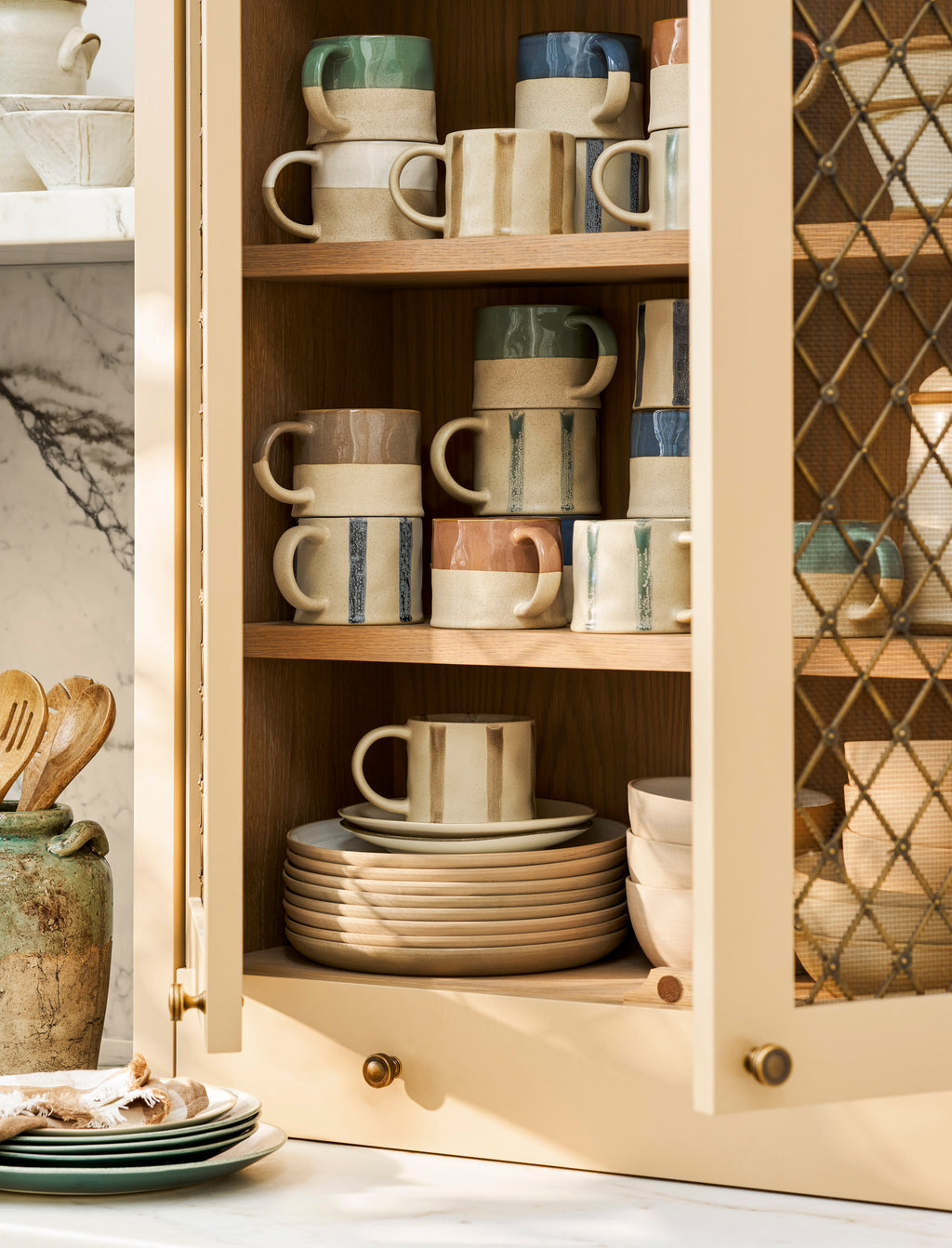 Woolstone Stoneware Striped Mugs - Truffle (Set of 2)