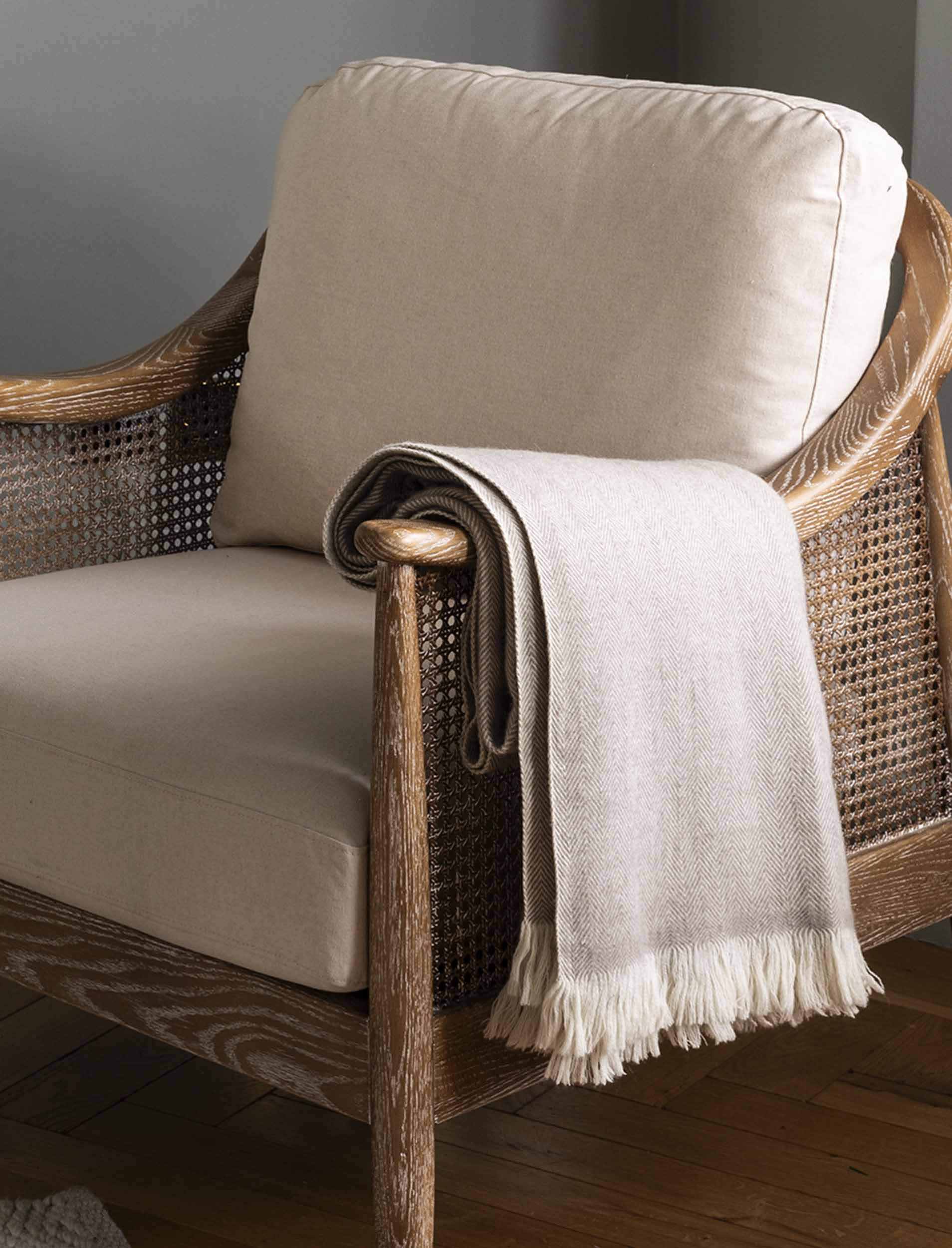 Stockwell Natural Wool Herringbone Throw