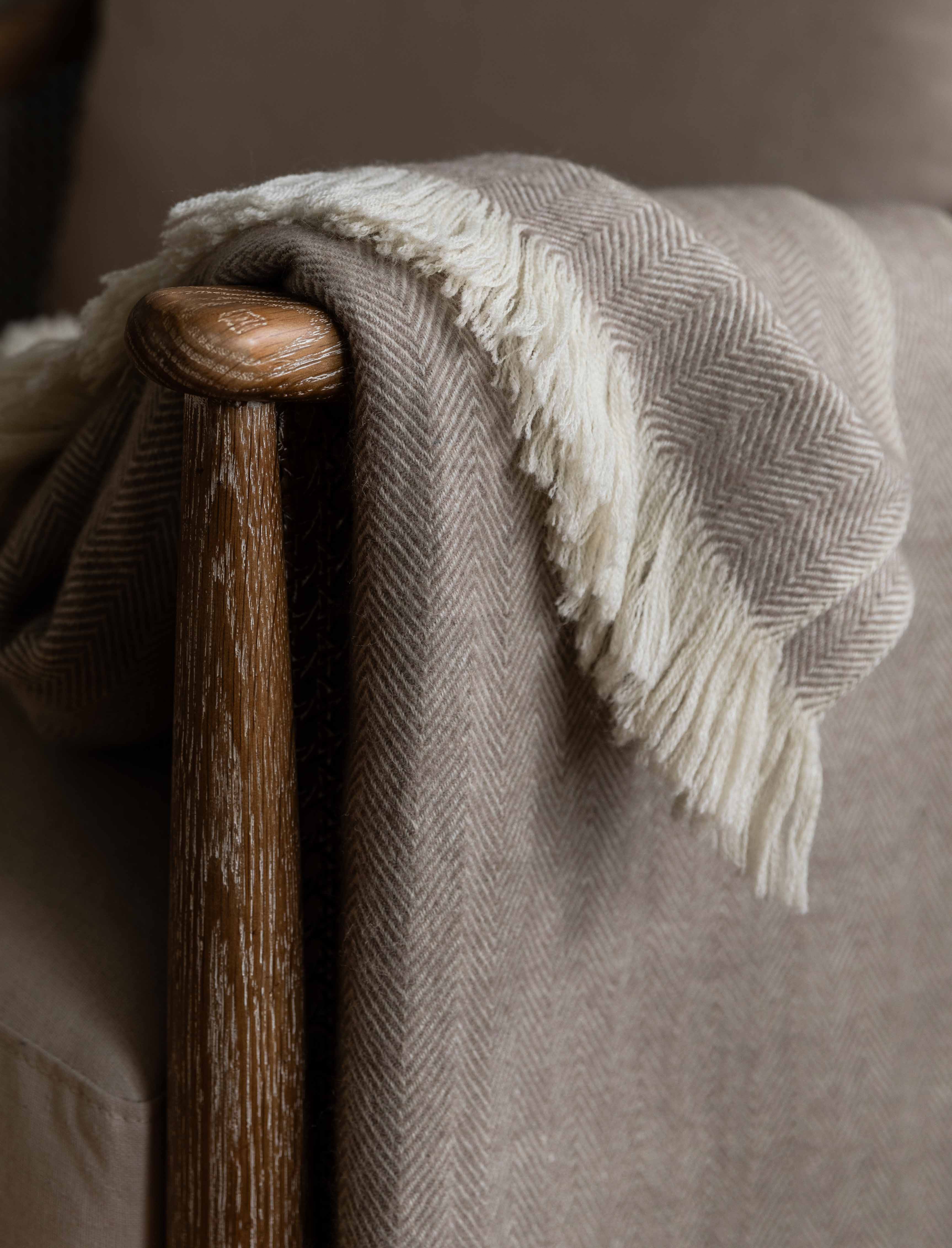 Stockwell Natural Wool Herringbone Throw