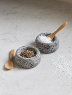 Granite Salt & Pepper Pots with Bamboo Spoons