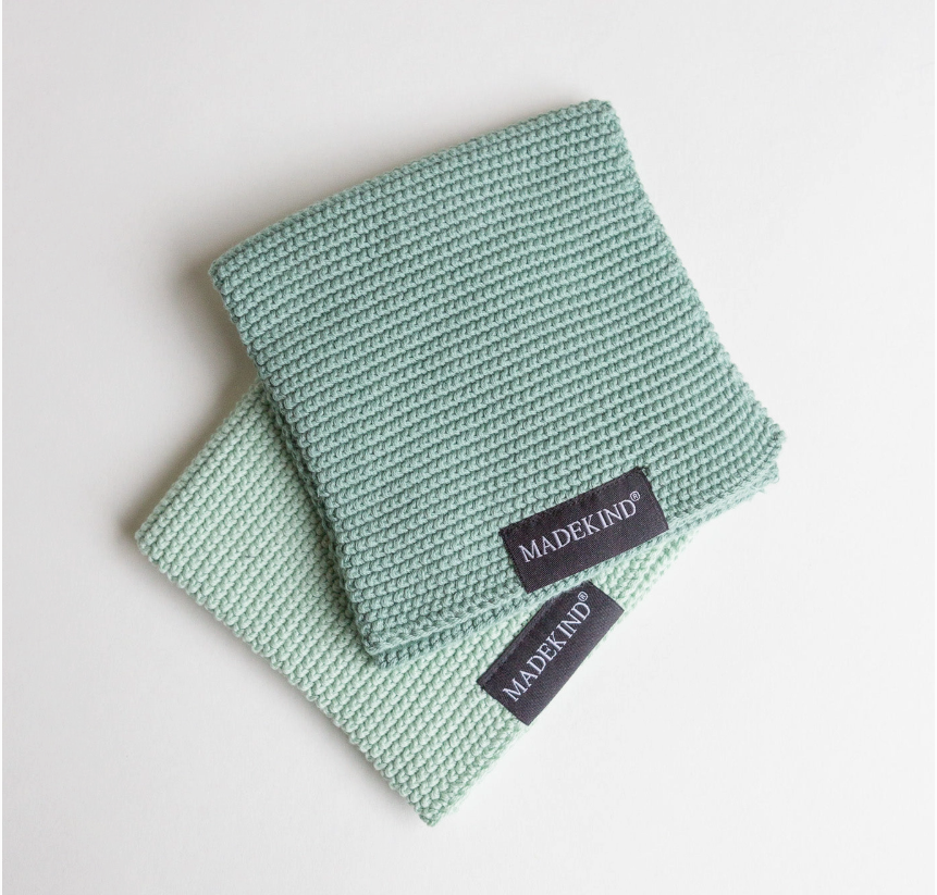 MadeKind Organic Cotton Knitted Dishcloth, Sage Green - Set of 2