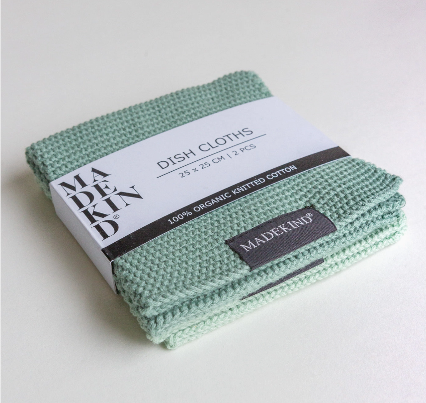 MadeKind Organic Cotton Knitted Dishcloth, Sage Green - Set of 2