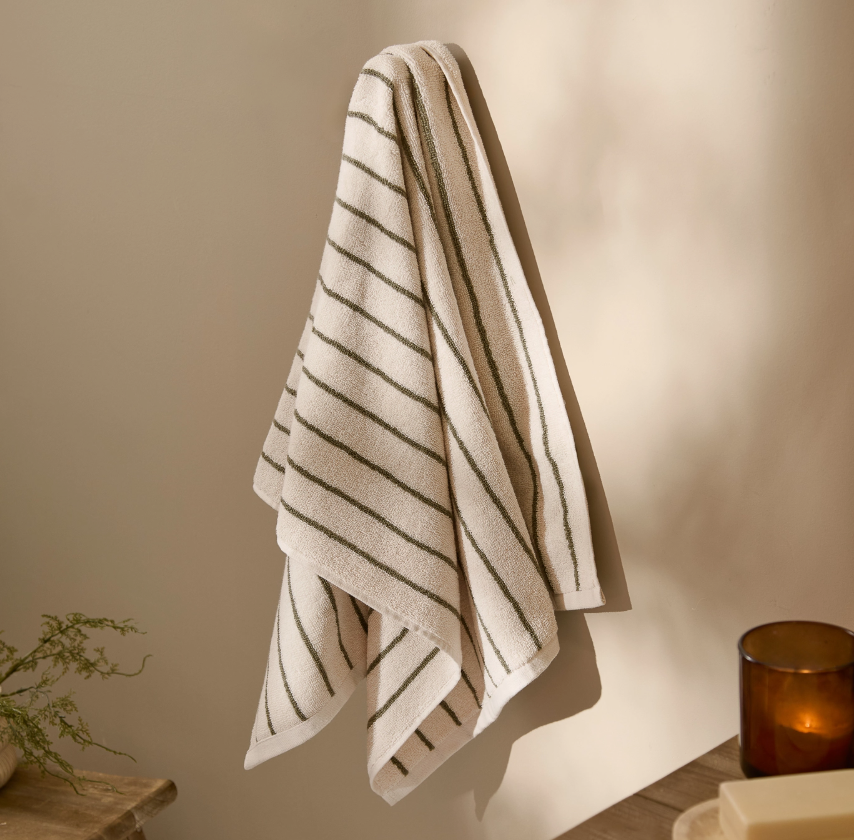 Hebden Narrow Stripe 100% Cotton Hand Towel - Olive