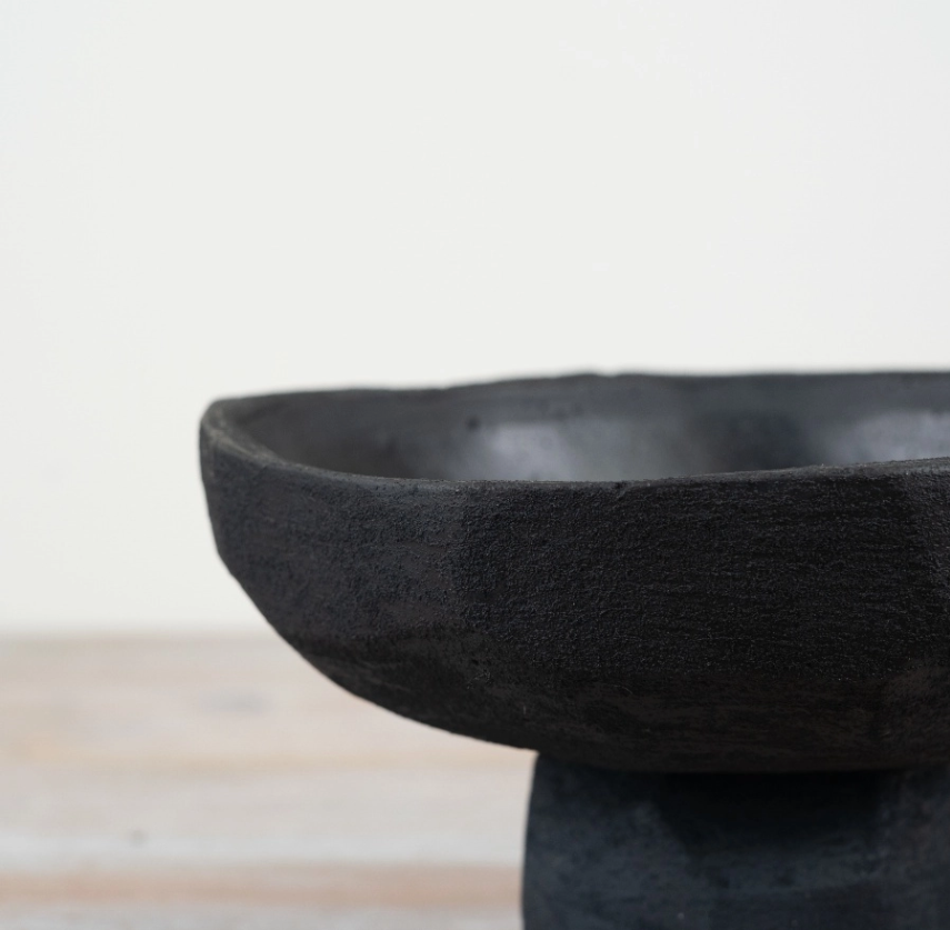 Black Cement Bowl Style Pot - 23cm