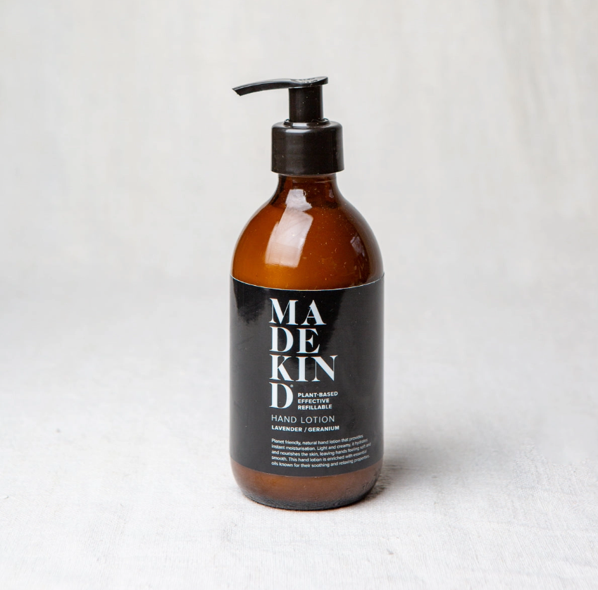 MadeKind Natural Hand Lotion - Lavender & Geranium -300ml (Glass Bottle)