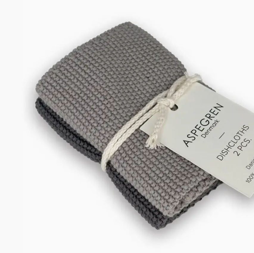 Gray Knitted Dishcloths - Set of 2