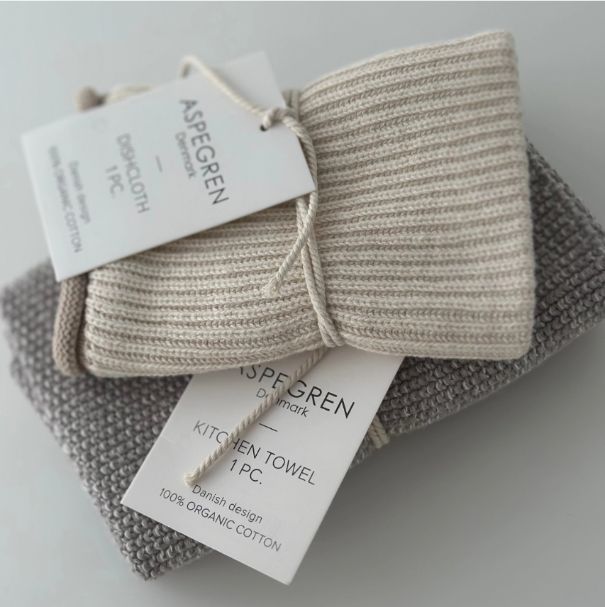 Knitted Dishcloth - Ripple - Birch