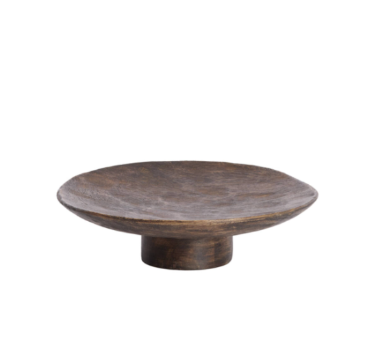 Yavisa Antique Light Brown Wood Dish on Stand