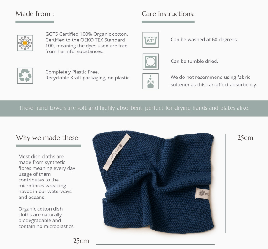 Dish Cloth - Slate Grey 100% Organic Cotton