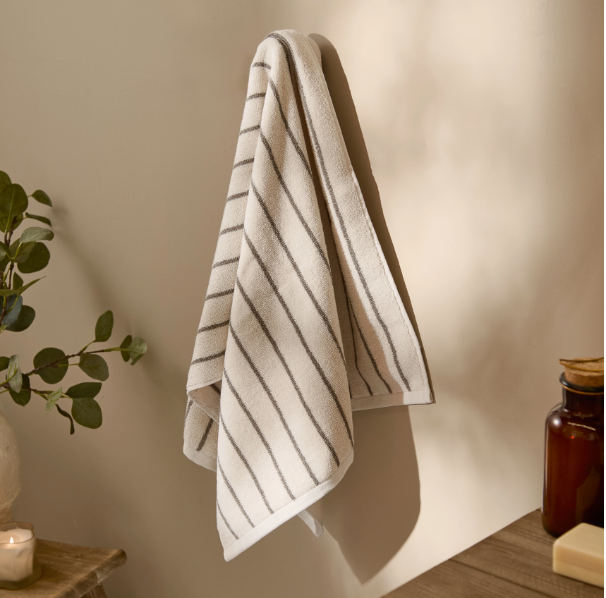 Hebden Narrow Stripe 100% Cotton Hand Towel - Mole