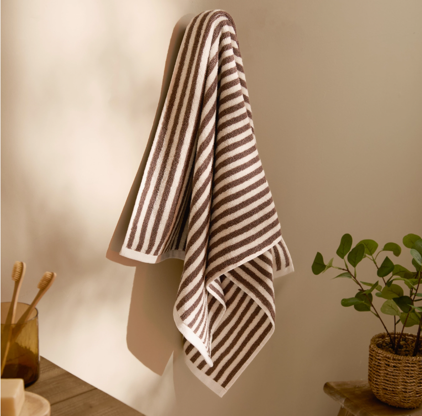 Hebden Striped 100% Cotton Hand Towel - Chocolate