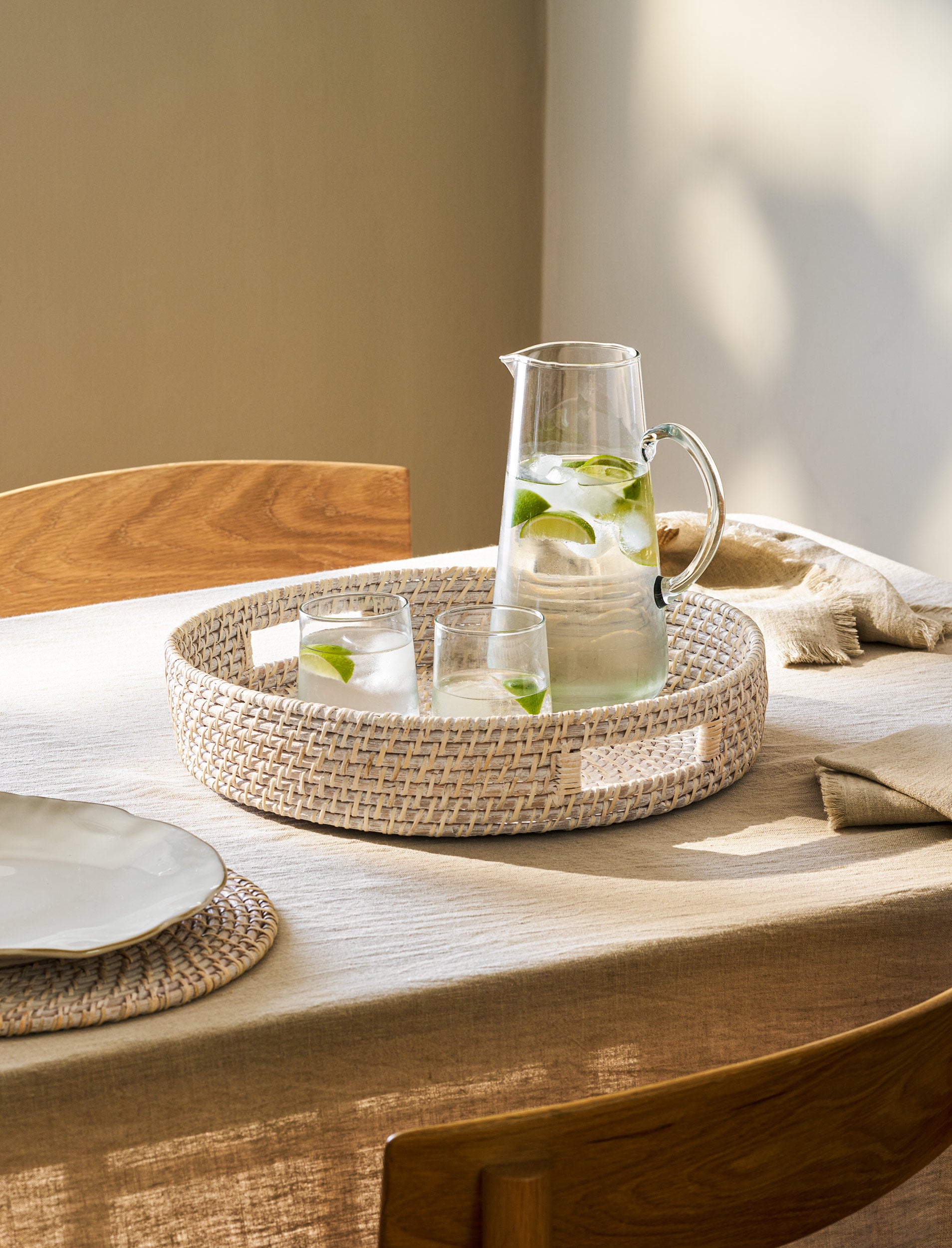 Wittering White Rattan Round Tray