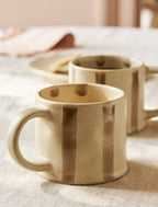 Woolstone Stoneware Striped Mugs - Truffle (Set of 2)