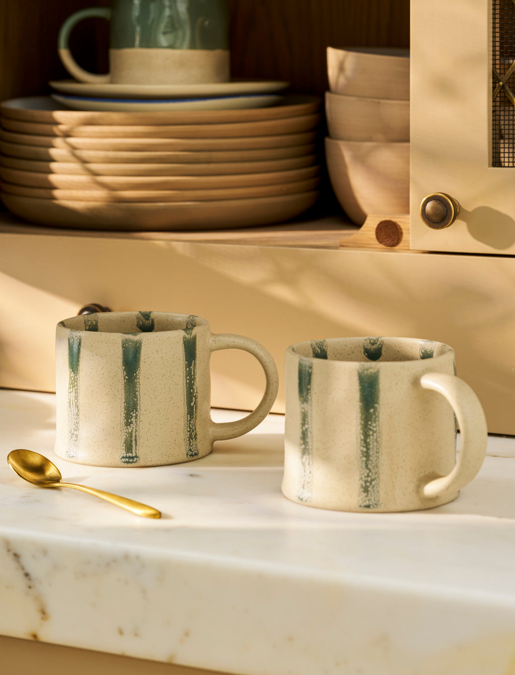 Woolstone Stoneware Striped Mugs - Rosemary (Set of 2)